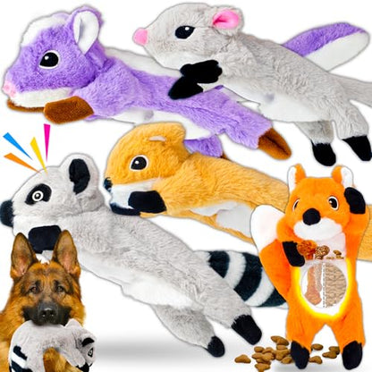 LECHONG 5-Pack Fluff-Free Squeaky Dog Toys - Crinkle No-Stuffing Body & Lightly Filled Head with Treat Hiden Pocket, Dog Toys Bundle for Aggressive Chewers Small Medium Large Dogs to Keep Them Busy - style: Tough Plush Toys