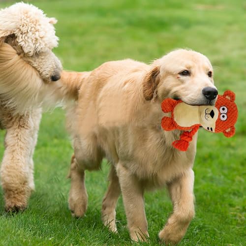 Cute Animals Interactive Squeaky Dog Toy with a Vocal Bladder, Crinkle Paper Stuffed Soft Cotton Chew Toy, Teething Rope Tug of War Pull Toy to Keep Them Busy for Puppy, Small Dogs - Orange Tiger - color: Orange Tiger