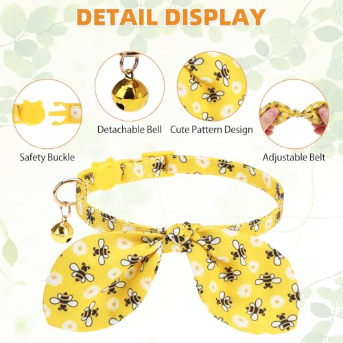 KOOLTAIL Summer Cat Collar Breakaway with Bowtie and Bells, 2 Pack Cute Kitten Collars, Butterfly & Bee Design with Safety Buckle Adjustable for Small Large Cats Boys & Girls - color: Butterfly & Bee