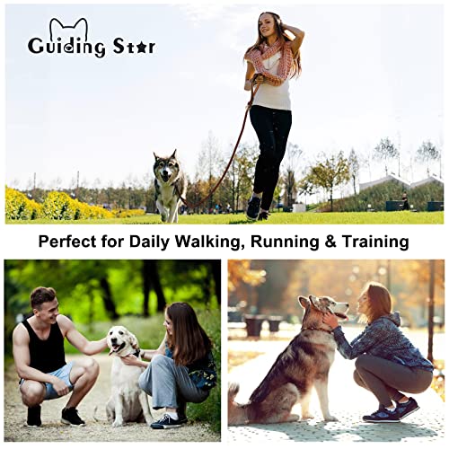 Guiding Star Double Handle Leather Dog Leash 6ft, Heavy Duty Braided Dog Leash with Traffic Handle for Small Medium & Large Dogs (Two Handles 6 Foot x 5/8", Brown) - color: Brown