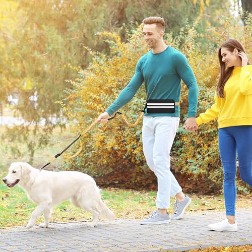 Hands Free Dog Leash with Zipper Pouch, Running Waist Leash for Dog Walking, Adjustable Waist Belt for Large Dogs, Reflective Bungee Design with Two Handle for Hiking, Training, Yellow - color: Yellow