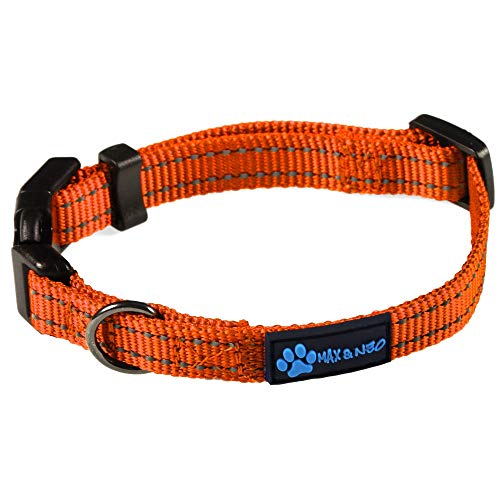 Max and Neo Neo Nylon Buckle Reflective Dog Collar - We Donate a Collar to a Dog Rescue for Every Collar Sold (X-Small, Orange) - color: Orange, size: Extra Small