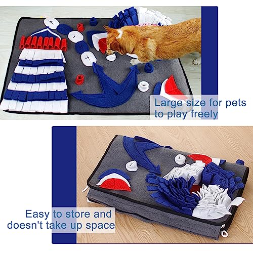 Snuffle Mat for Dogs, Interactive Foraging Puzzle Non-Slip Blanket, Premium Feeding Mat for Slow Eating & Smell Training. Dog Brain Stimulating Toys Bed (Grey)