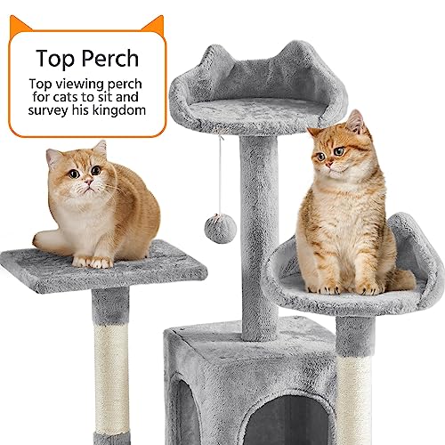 Yaheetech XL Cat Tree, 72in Multi-Level Cat Tower with 2 Cozy Caves, 3 Soft Perches, Scratching Posts, Board, and Dangling Ball, Pet Furniture Play House for Kittens/Cats, Light Gray - color: Light Gray