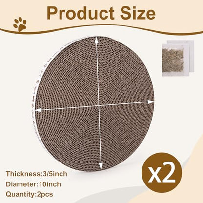 10 Inch Round Cat Scratcher Pad Refill - 3/5 Inch Thick Compressed Cardboard, Universal Fit for Round Scratching Posts & Standalone Use, Protect Furniture for Indoor Cats (2 PCS) - size: 2 PCS