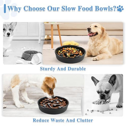 Ceramic Slow Feeder Dog Bowls, 2 Cups Dog Food Dish for Medium and Large Breed, Puzzle Dog Food Bowl for Fast Eater, 28OZ, 8.15 inch(Black) - color: Black-L