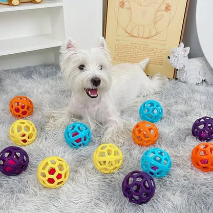 Dog Chew Toys with Bell Sound, 3 Rubber Bouncy Ball for Medium/Large Dogs, Interactive Fetch Ball Teeth Cleaning&Training, Hollow Design with Internal Bells (Yellow) - color: Yellow