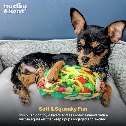Huxley & Kent Funny Dog Toy w/Squeaker – Power Plush Squeaky Dog Toys for Small, Medium & Large Dogs – Soft Stuffed Animal for Indoor Play & Fetch - Taco Tuesday, Small - size: Small, style: Taco Tuesday