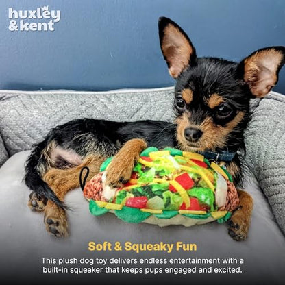 Huxley & Kent Funny Dog Toy w/Squeaker – Power Plush Squeaky Dog Toys for Small, Medium & Large Dogs – Soft Stuffed Animal for Indoor Play & Fetch - Taco Tuesday, Small - size: Small, style: Taco Tuesday