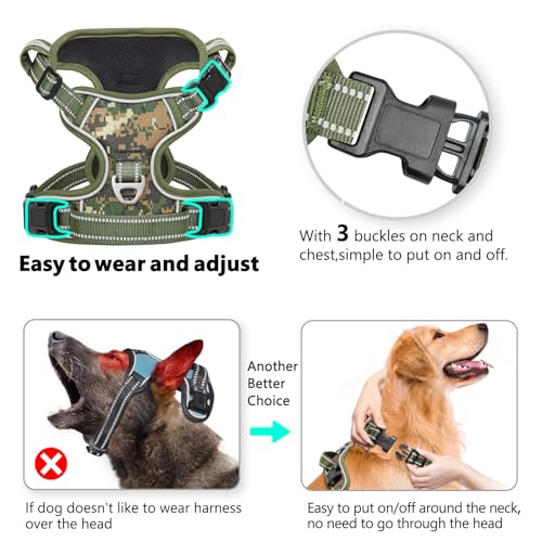 Dog Harness Small Sized,No Pull Dog Harness Adjustable Metal Rings 3 Buckles,Reflective No Choke with Easy Control Handle for Small Dogs,Military Green S - color: Military Green, size: Small (Pack of 1)