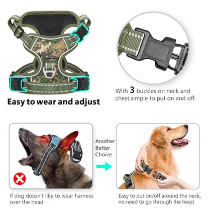 Dog Harness Small Sized,No Pull Dog Harness Adjustable Metal Rings 3 Buckles,Reflective No Choke with Easy Control Handle for Small Dogs,Military Green S - color: Military Green, size: Small (Pack of 1)