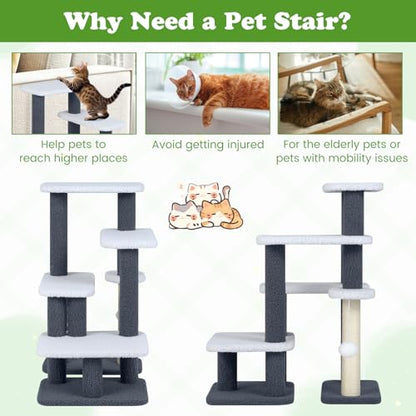 PETSITE 30-inch Small Cat Tree, Multi-Level Modern Cat Stairs with Sisal Scratching Post, Hanging Ball, and Multiple Jumping Platforms