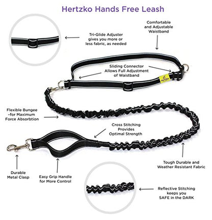 Hertzko Hands Free Dog Leash Great Running Leash for m=Medium to Large Dogs - Strong, Durable and Weather Resistant Nylon Bungee Leash (36 inches Bungee)