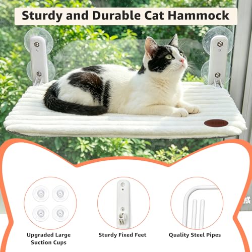 Woochpet Cat Window Perch Bed,Foldable Kitty Windowsill Hammock Shelf Seat,Kitten Window Sill Lounger with Soft Rabbit Fur Cover Cushion Machine Washable,Solid Metal Frame and Strong Suction Cups