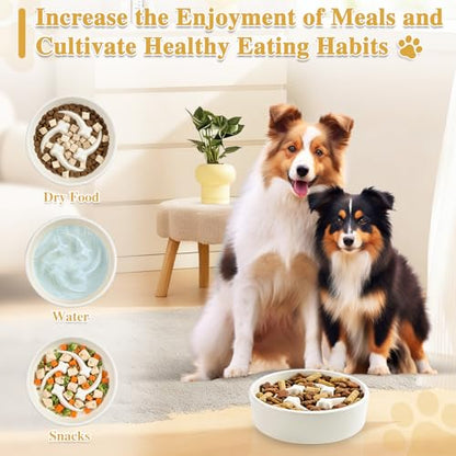 Ceramic Slow Feeder Dog Bowls, 0.6 Cups Dog Food Dish for Small and Medium Breed, Puzzle Dog Food Bowl for Fast Eater, 15OZ, 6.3 inch(Beige) - color: Beige-M