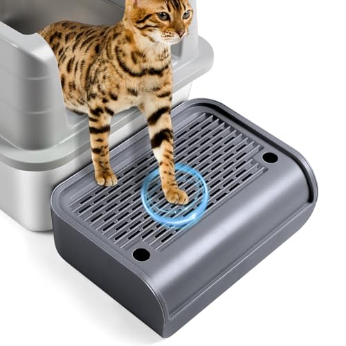 Bartuke Cat Litter Box Step, Cat Litter Ramp Mat with Filter Function for Self-Cleaning Litter Box, Easy to Clean, Cats Pedal Step Stool Ideal for Kitten & Elderly Cats (Dark Grey) - color: Dark Grey Raised