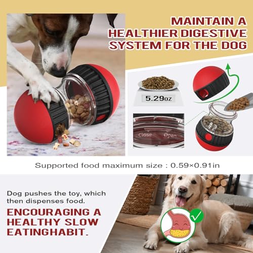 Dog Puzzle Toy Adjustable Treat Dispensing Ball Food Dispenser Fun Slow Feeder Puppy Enrichment Training Toy Pet Interactive Chase Toy for Small Medium Large Dogs to Keep Them Busy Stimulating IQ - color: Red