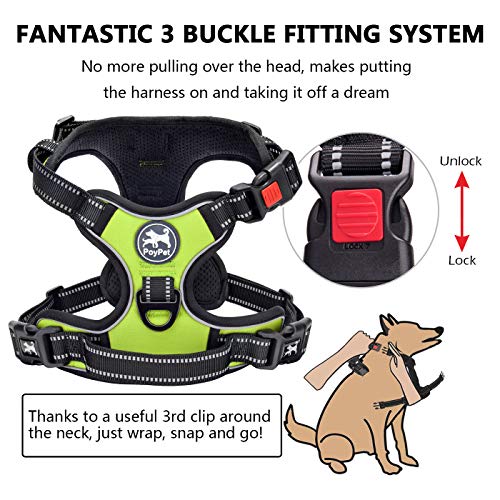 PoyPet No Pull Dog Harness, No Choke Front Clip Dog Reflective Harness, Adjustable Soft Padded Pet Vest with Easy Control Handle for Small to Large Dogs(Green,XS) - color: Green, size: XS