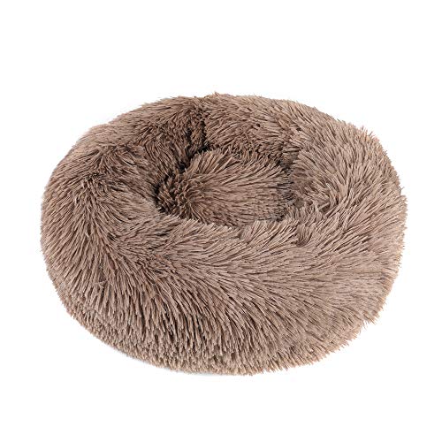otoez Kitten Puppy Bed Extra Small XS Round Dog Cat Beds Anti Anxiety Plush Pet Calming Donut Bed with Non-Slip Waterproof Bottom, Washable (15.7", Khaki) - color: Khaki, size: 15.7"