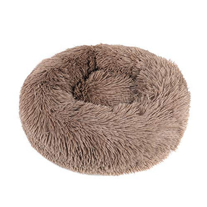 otoez Kitten Puppy Bed Extra Small XS Round Dog Cat Beds Anti Anxiety Plush Pet Calming Donut Bed with Non-Slip Waterproof Bottom, Washable (15.7", Khaki) - color: Khaki, size: 15.7"