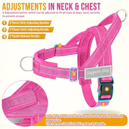 Lukovee No Pull Dog Harness and Leash Set - Heavy Duty Dog Vest with Soft Velvet Padding for Medium Large Dogs, Adjustable Reflective Tactical Harness with 2 Control Handles & Front Clip (S, FU) - color: Fuchsia, size: Small
