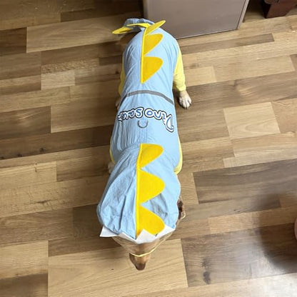 Waterproof Dog Raincoat, Dinosaur Design, Full Body Protection with Elastic Trousers, for Small Dogs (Blue, X-Small) - color: Blue, size: X-Small