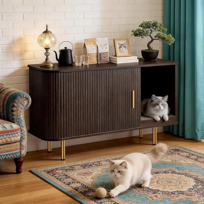 Cat Litter Box Enclosure with Scratch Pad, Sliding Door, 38.5" Cat Litter Furniture Hidden Litter Box Cabinet, Modern Indoor Cat House, TV Stand, Side End Table for Living Room (Dark Walnut) - color: Dark Walnut