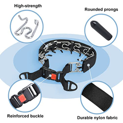 Dog Prong Collar, Adjustable Dog Training Collar with Quick Release Buckle for Small Medium Large Dogs - color: Luxury Black, size: XL/4.0mm (Neck: 20"-23" Weight: 90 lbs)