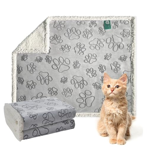 Qeils Dog & Cat Blankets - Waterproof Washable - Sherpa, Plus Plush Reversible, 25"X30", Grey Paw Print - color: Grey Paw Cut, size: 25"x30"