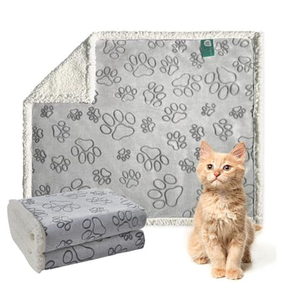 Qeils Dog & Cat Blankets - Waterproof Washable - Sherpa, Plus Plush Reversible, 25"X30", Grey Paw Print - color: Grey Paw Cut, size: 25"x30"