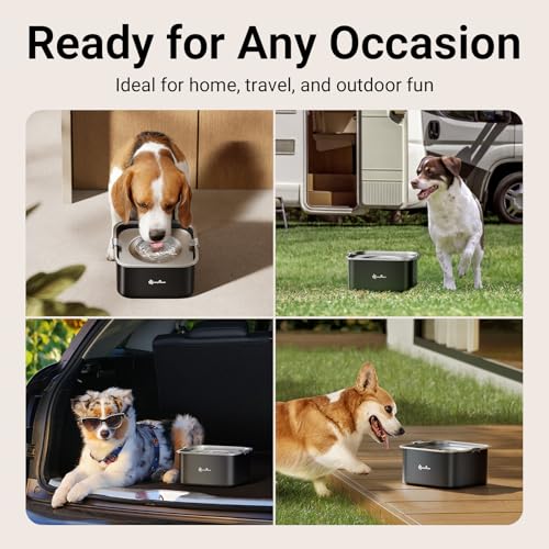 DownyPaws No Spill Water Bowl for Dogs,101oz/3L Slobber Stopper Stainless Steel, Slow Drinking Dog Water Bowl, No Mess Dog Water Dispenser Spill Proof, Dishwasher Safe, Black - color: Black