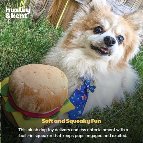 Huxley & Kent Funny Dog Toy w/Squeaker – Power Plush Squeaky Dog Toys for Small, Medium & Large Dogs – Soft Stuffed Animal for Indoor Play & Fetch - Hamburger, Small - size: Small, style: Hamburger