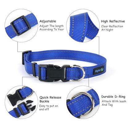 Wagtime Club Reflective Dog Collar with Buckle Quick Release Adjustable Nylon Collar for Small Medium Large Dogs (Small, Royal Blue) - color: Blue, size: s