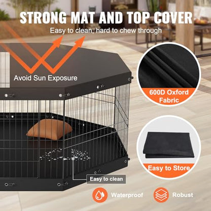 VEVOR Foldable Metal Dog Exercise Pen, Pet Playpen Dog Fence for Camping with Top Cover and Bottom Pad, 24" H 8 Panels, Puppy Crate Kennel Indoor Outdoor for Medium Dogs, Both for Home&Yard - size: 8 panels 24*24in, style: Playpen + Top Cover & Bottom Pad