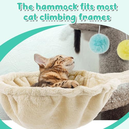 Dansydaisy 3 Pack 14.6" Large Cat Tree Hammock Basket Bed Lounger Tower Replacement Parts with 6 Pcs Hanging Elastic Strings Pom Pom Toys, Cat Tree Accessories Hammock Attachment (Beige) - color: Beige, size: 14.6"
