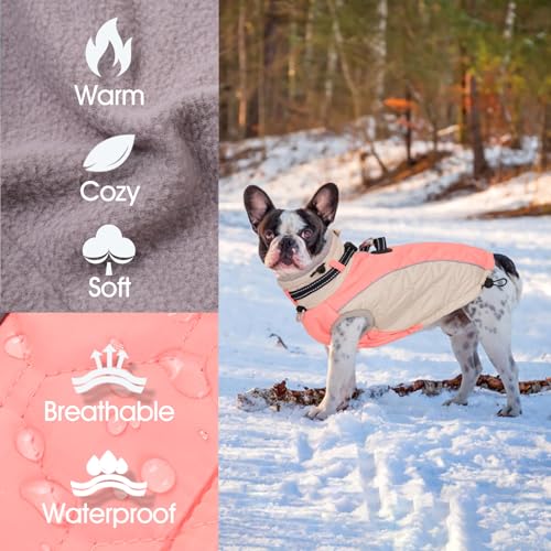 Dog Jackets for Medium Dogs, Windproof & Water Resistant Winter Clothes with D Ring & Adjustable Buckles, Thick Fleece Vest, Zippered Warm Dog Coat-M Pink - color: Pink, size: Medium