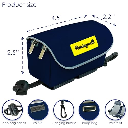 Dog Poop Bag Holder for Leash, 2 Waterproof Zipper Pouches, Dog Treat Pouch for Pet Walking Accessories, with Dispenser, Training Clicker and 1 Free Roll (Blue) - color: Blue