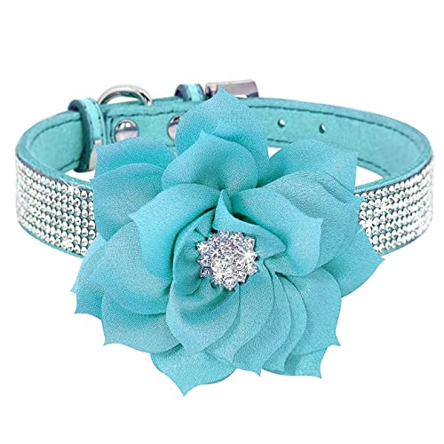 Rhinestone Dog Collar, Cute Dazzling Sparkling Soft Suede Leather Adjustable Pet Dog Cat Collar Crystal Diamond for Puppy Small Medium Large Dogs (XXS:15.5-21cm, Blue-6) - color: Blue-6, size: XXS:15.5 - 21cm