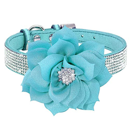 Rhinestone Dog Collar, Cute Dazzling Sparkling Soft Suede Leather Adjustable Pet Dog Cat Collar Crystal Diamond for Puppy Small Medium Large Dogs (XS:21-26cm, Blue-6) - color: Blue-6, size: XS:21 - 26cm