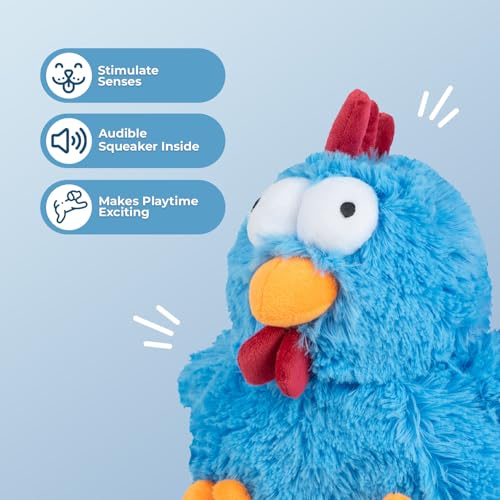 Best Pet Supplies Interactive Squeaky Dog Chew Toy, Ideal Dog Toys for Chewers, Small, Medium & Large Dogs, and Fetch Lovers - Cluck (Blue), Large - color: Cluck (Blue), size: Large