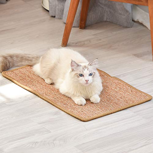 FUKUMARU Cat Scratcher Mat, 23.6 X 15.7 Inch Natural Sisal Cat Scratch Mats, Horizontal Cat Floor Scratching Pad Rug with Sticky Tapes, Protect Couch and Carpets - color: Brown-23.6 x 15.7 Inch