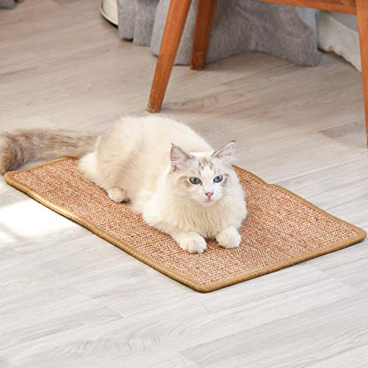 FUKUMARU Cat Scratcher Mat, 23.6 X 15.7 Inch Natural Sisal Cat Scratch Mats, Horizontal Cat Floor Scratching Pad Rug with Sticky Tapes, Protect Couch and Carpets - color: Brown-23.6 x 15.7 Inch