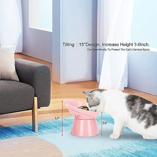 Detachable Elevated Cat Bowls, 15° Tilted Raised Cat Food Bowl Anti-Vomiting,Whisker Friendly, Adjustable Pet Dishes Extra Wide for Protecting Spine, Adult Kitten (Pink - color: Pink