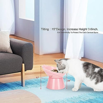 Detachable Elevated Cat Bowls, 15° Tilted Raised Cat Food Bowl Anti-Vomiting,Whisker Friendly, Adjustable Pet Dishes Extra Wide for Protecting Spine, Adult Kitten (Pink - color: Pink