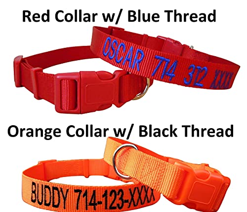 Personalized Custom Customized Embroidered Dog Name & Phone Number Adjustable Nylon Collar for Large Medium Small Breed, Girl Boy Dogs, Pet Puppy Black Red Pink Purple Orange Blue Green