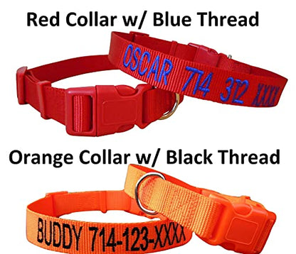 Personalized Custom Customized Embroidered Dog Name & Phone Number Adjustable Nylon Collar for Large Medium Small Breed, Girl Boy Dogs, Pet Puppy Black Red Pink Purple Orange Blue Green