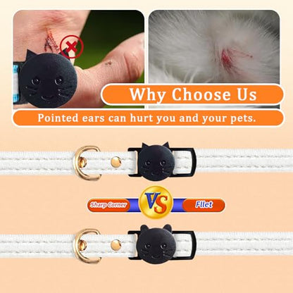 Cat Collar Breakaway with D-Ring and Safety Buckle, Adjustable, Soft Sheep Leather and Lightweight for Kittens and Small Pets(Neck Fit 7.5"-11", White) - color: White