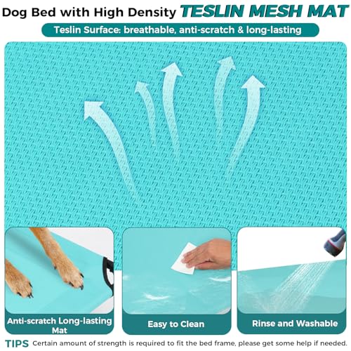 Windproof Elevated Dog Bed with Canopy & Stakes, 3-Sided 90% UV Block, Chew-Proof Teslin Mesh Mat for Large Dogs up to 150lbs(Blue X-Large) - color: Blue, size: X-Large