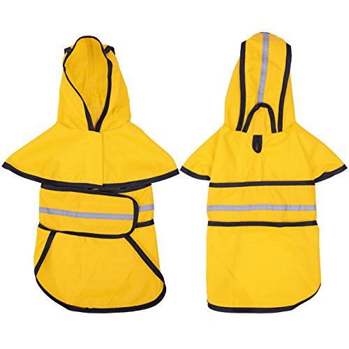 HDE Dog Raincoat Jacket Reflective Adjustable Hooded Pet Poncho Rain Coat with Leash Hole for Small to X-Large Dogs Yellow - M - color: Yellow, size: Medium