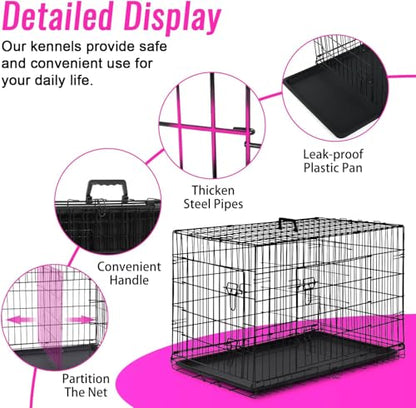 48 Inch Dog Crates for Large Dogs Folding Dog Cage Metal Wire Crates Portable Pet Kennels Outdoor and Indoor Pet Dog Cage Crate with Double-Door, Divider Panel, Removable Tray, Black